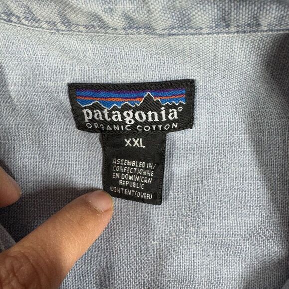 Vintage Patagonia Heavy Denim Button Up Shirt 2XL XXL Long Sleeve Logo Faded - Picture 6 of 13